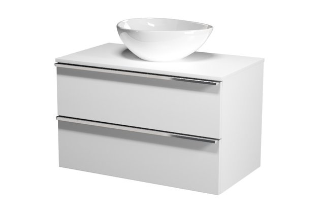 Virgo 80 bílá skříňka úchyt černá, umyvadlo Moduo na desku nepravidelné 40