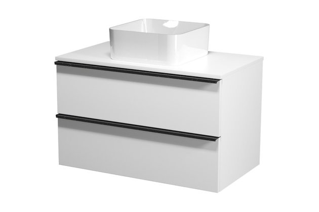 Virgo 80 bílá skříňka úchyt chrom, umyvadlo Crea na desku hranaté 35