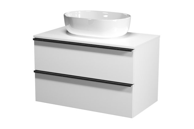 Virgo 80 bílá skříňka úchyt chrom, umyvadlo Moduo na desku oválné 50