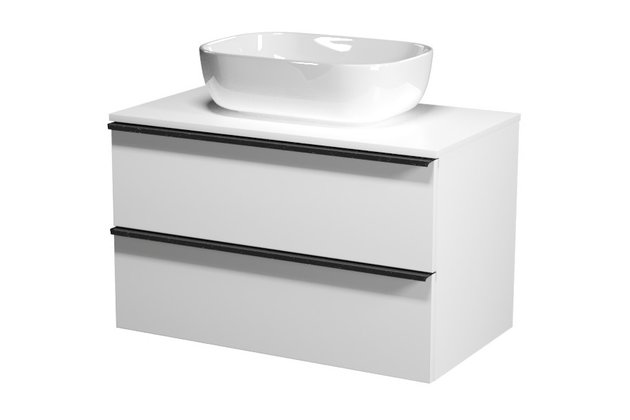 Virgo 80 bílá skříňka úchyt chrom, umyvadlo Moduo na desku obdélníkové 50