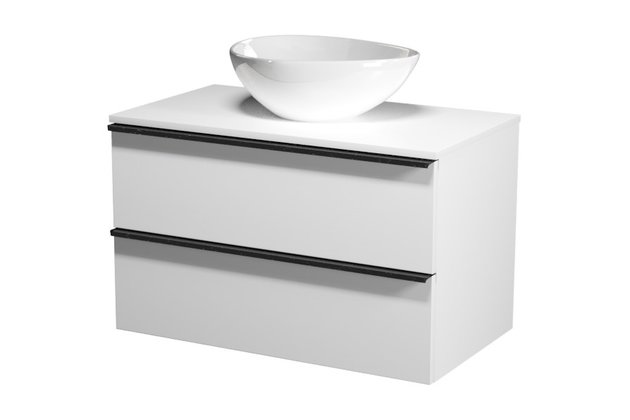 Virgo 80 bílá skříňka úchyt chrom, umyvadlo Moduo na desku nepravidelné 40