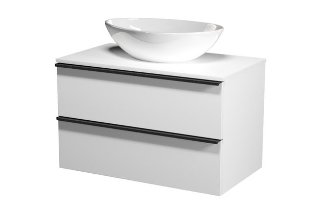 Virgo 80 bílá skříňka úchyt chrom, umyvadlo Moduo na desku nepravidelné 50