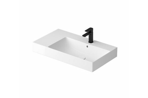 Umyvadlo Cersanit Werta 80 na desku bílé obdélníkové s odkládacím prostorem vlevo s otvorem pro baterii, K691-015 Umyvadlo Cersanit Werta 80 na desku bílé obdélníkové s odkládacím prostorem vlevo s otvorem pro baterii, K691-015