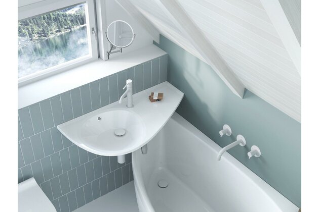 Umyvadlo Ravak Avocado 85 závěsné, s otvorem pro baterii, s přepadem, bílá, pravé, XJ1P1100000