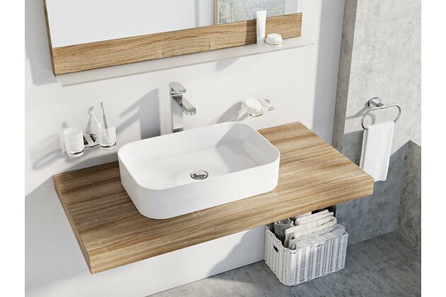 Umyvadlo Ravak Ceramic Slim R 55 na desku tenkostěnné, bez otvoru pro baterii, bez přepadu, bilé, XJX01155002 Umyvadlo Ravak Ceramic Slim R 55 na desku tenkostěnné, bez otvoru pro baterii, bez přepadu, bilé, XJX01155002