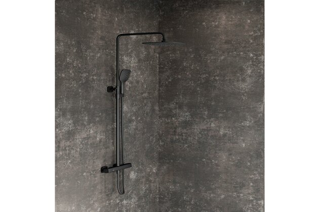 Sprchový sloup Ravak 10° Free posuvný s termostatickou baterií, se sprchovým setem, černý, X070160