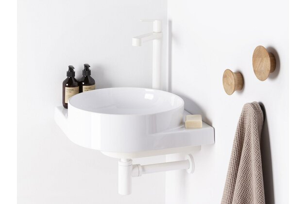 Umyvadlo Ravak Yard 45 C rohové tenkostěnné na konzoli, s otvorem pro baterii, bez přepadu, bílá, XJX01245000