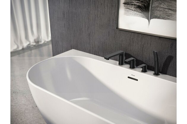 Baterie Ravak Flat vanová, stojánková 4-otvorová, se sprchovým setem, černá, X070176 Baterie Ravak Flat vanová, stojánková 4-otvorová, se sprchovým setem, černá, X070176