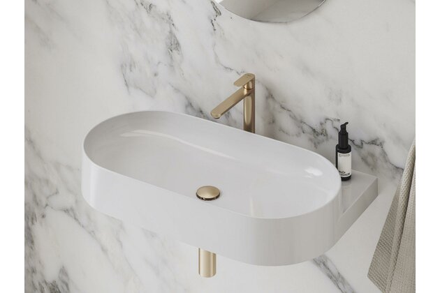 Baterie Ravak Eleganta EL014.00 umyvadlová, stojánková 220 mm s funkcí BeCool, bez výpusti, růžové zlato, X070418