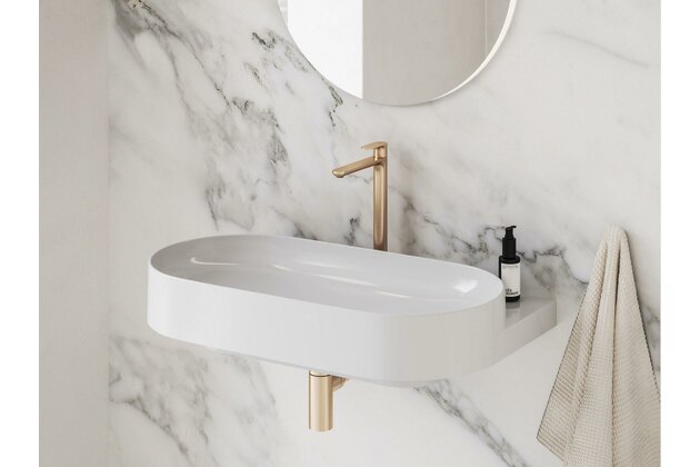 Baterie Ravak Eleganta EL015.00 umyvadlová, stojánková 335 mm s funkcí BeCool, bez výpusti, růžové zlato, X070423 Baterie Ravak Eleganta EL015.00 umyvadlová, stojánková 335 mm s funkcí BeCool, bez výpusti, růžové zlato, X070423