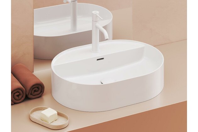 Umyvadlo Ravak Ceramic Slim Shelf O 55 na desku tenkostěnné, s otvorem pro baterii, s přepadem, bílá, XJX01155003 Umyvadlo Ravak Ceramic Slim Shelf O 55 na desku tenkostěnné, s otvorem pro baterii, s přepadem, bílá, XJX01155003
