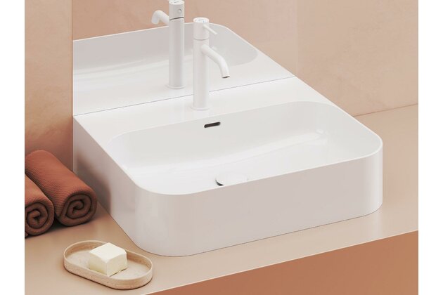 Umyvadlo Ravak Ceramic Slim Shelf R 55 na desku tenkostěnné, s otvorem pro baterii, s přepadem, bílá, XJX01155006 Umyvadlo Ravak Ceramic Slim Shelf R 55 na desku tenkostěnné, s otvorem pro baterii, s přepadem, bílá, XJX01155006