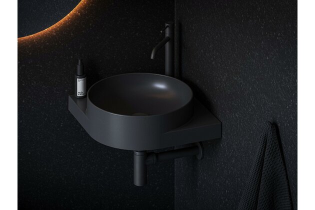 Umyvadlo Ravak Yard 45 C rohové tenkostěnné na desku, s otvorem pro baterii, bez přepadu, černá mat, XJX0D245000