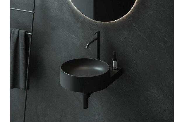 Umyvadlo Ravak Yard 40 tenkostěnné na konzoli, s otvorem pro baterii, bez přepadu, černá mat, XJX0D240002