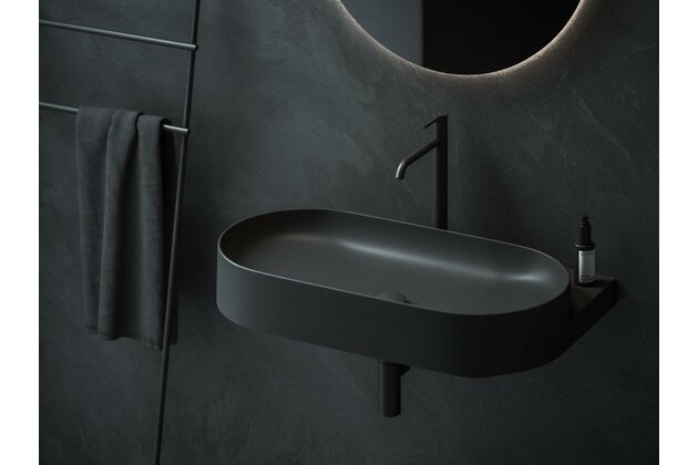 Umyvadlo Ravak Yard 80 tenkostěnné na konzoli, s otvorem pro baterii, bez přepadu, černá mat, XJX0D280002 Umyvadlo Ravak Yard 80 tenkostěnné na konzoli, s otvorem pro baterii, bez přepadu, černá mat, XJX0D280002