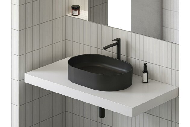 Umyvadlo Ravak Ceramic Slim O 55 na desku tenkostěnné, bez otvoru pro baterii, bez přepadu, černá mat, XJX0D155000 Umyvadlo Ravak Ceramic Slim O 55 na desku tenkostěnné, bez otvoru pro baterii, bez přepadu, černá mat, XJX0D155000