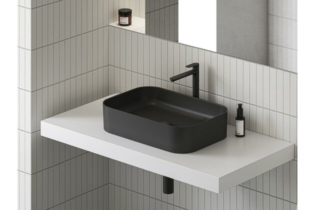 Umyvadlo Ravak Ceramic Slim R 55 na desku tenkostěnné, bez otvoru pro baterii, bez přepadu, černá mat, XJX0D155001 Umyvadlo Ravak Ceramic Slim R 55 na desku tenkostěnné, bez otvoru pro baterii, bez přepadu, černá mat, XJX0D155001