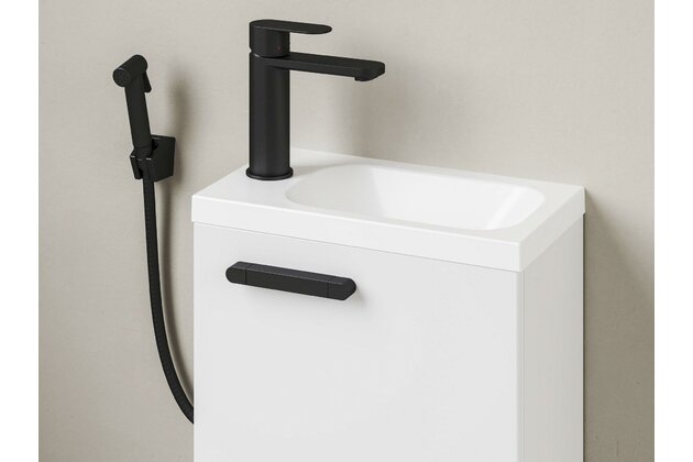 Baterie Ravak Chrome II umyvadlová, stojánková 175 mm s bidetovou sprškou a držákem, bez výpusti, černá, X070462