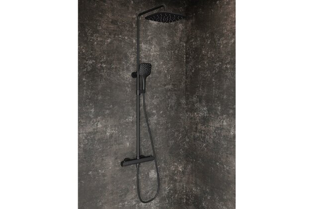 Sprchová souprava Ravak Flat posuvná s termostatickou baterií, se sprchovým setem, černá, X070443 Sprchová souprava Ravak Flat posuvná s termostatickou baterií, se sprchovým setem, černá, X070443