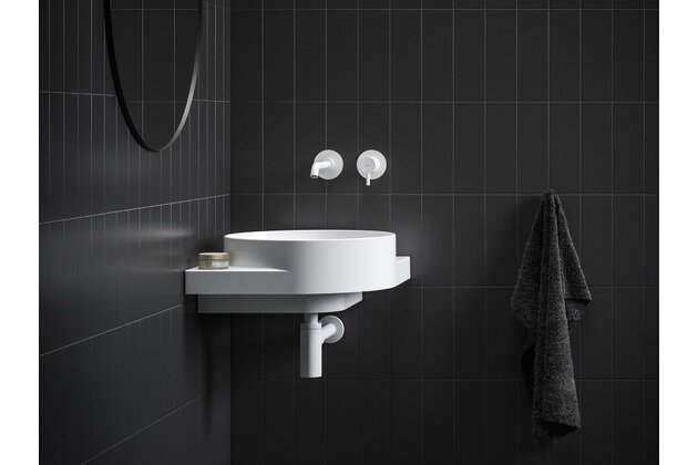 Umyvadlo Ravak Yard 45 C rohové tenkostěnné na konzoli, bez otvoru pro baterii, bez přepadu, bílá mat, XJX0E045000