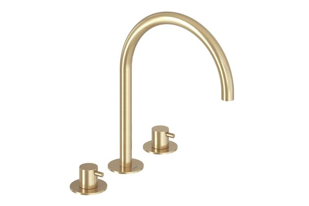 Baterie Ravak Espirit 270mm umyvadlová stojánková tříotvorová bez výpusti, gold brushed, X070599 Baterie Ravak Espirit 270mm umyvadlová stojánková tříotvorová bez výpusti, gold brushed, X070599