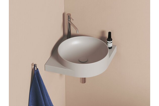 Umyvadlo Ravak Yard 45 C keramické rohové tenkostěnné, na konzoli Yard, s otvorem pro baterii, smoke grey, XJX0O245000