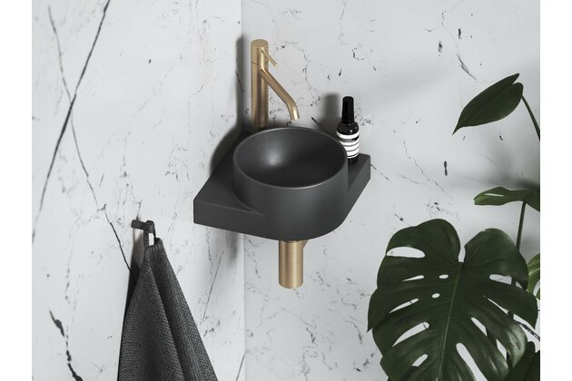 Umývátko Ravak Yard 28 C keramické rohové tenkostěnné, na konzoli Yard, s otvorem pro baterii, antracit, XJX03228000 Umývátko Ravak Yard 28 C keramické rohové tenkostěnné, na konzoli Yard, s otvorem pro baterii, antracit, XJX03228000