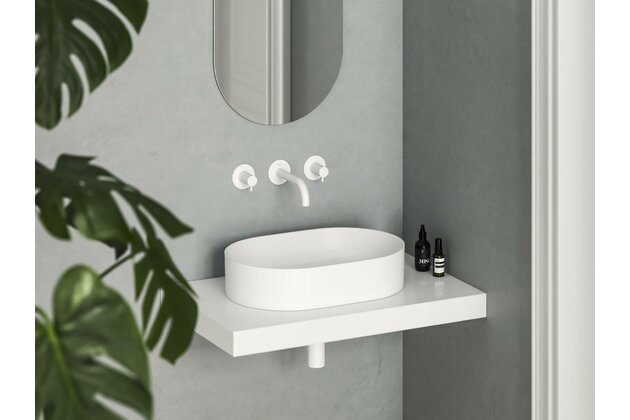 Umyvadlo Ravak Ceramic Slim 55 O keramické na desku nebo skříňku tenkostěnné, bez přepadu, bílé mat, XJX0E155000