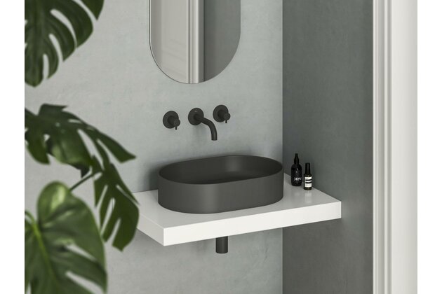 Umyvadlo Ravak Ceramic Slim 55 O keramické na desku nebo skříňku tenkostěnné, bez přepadu, antracit, XJX03155000