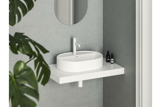 Umyvadlo Ravak Ceramic Slim Shelf 55 O keramické na desku nebo skříňku tenkostěnné, bez přepadu, bílé mat, XJX0E155001 Umyvadlo Ravak Ceramic Slim Shelf 55 O keramické na desku nebo skříňku tenkostěnné, bez přepadu, bílé mat, XJX0E155001