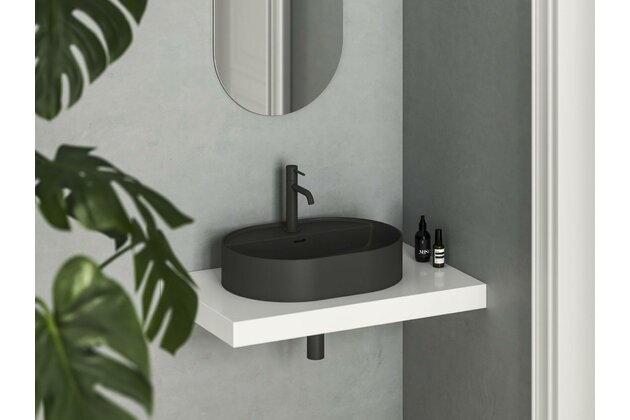 Umyvadlo Ravak Ceramic Slim Shelf 55 O keramické na desku nebo skříňku tenkostěnné, bez přepadu, černé mat, XJX0D155002 Umyvadlo Ravak Ceramic Slim Shelf 55 O keramické na desku nebo skříňku tenkostěnné, bez přepadu, černé mat, XJX0D155002