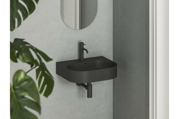 Umyvadlo Ravak Ceramic Slim Wall 55 O keramické na zeď, desku nebo skříňku tenkostěnné, bez přepadu, černé mat, XJX0D155003