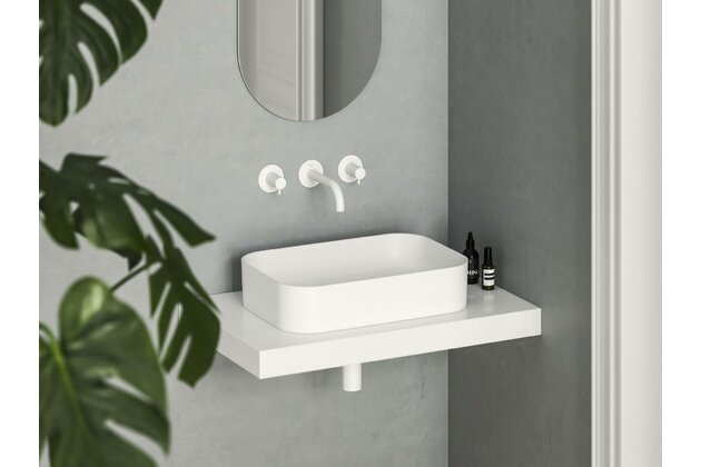 Umyvadlo Ravak Ceramic Slim 55 R keramické na desku nebo skříňku tenkostěnné, bez přepadu, bílé mat, XJX0E155004