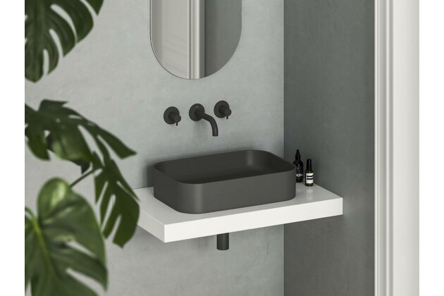 Umyvadlo Ravak Ceramic Slim 55 R keramické na desku nebo skříňku tenkostěnné, bez přepadu, antracit, XJX03155003