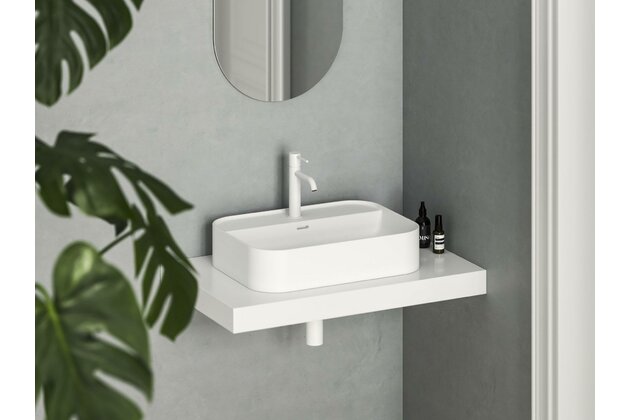 Umyvadlo Ravak Ceramic Slim Shelf 55 R keramické na desku nebo skříňku tenkostěnné, bez přepadu, bílé mat, XJX0E155005