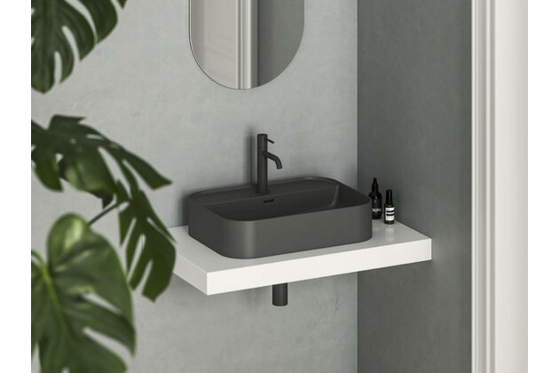 Umyvadlo Ravak Ceramic Slim Shelf 55 R keramické na desku nebo skříňku tenkostěnné, bez přepadu, antracit, XJX03155004