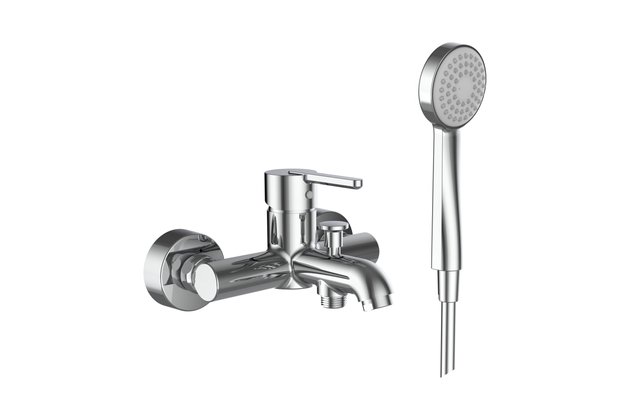 Lua vanová nástěnná páková baterie s ruční sprchou 80 mm, 1 funkce a syntetickou sprchovou hadicí 1600 mm, chrom H3210810041311 Lua vanová nástěnná páková baterie s ruční sprchou 80 mm, 1 funkce a syntetickou sprchovou hadicí 1600 mm, chrom H3210810041311