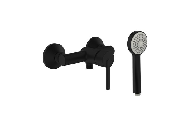 Lua sprchová nástěnná páková baterie s ruční sprchou 80 mm, 1 funkce a syntetickou sprchovou hadicí 1600 mm, PVD titan černá mat H3310810811311