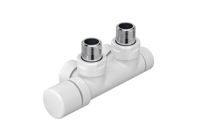 Set Q armatura rohová, rozteč 50 mm, s regulační hlavicí vlevo, bílá Z-839101 Set Q armatura rohová, rozteč 50 mm, s regulační hlavicí vlevo, bílá Z-839101